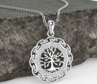 Diamond White Gold Celtic Tree of Life Necklace
