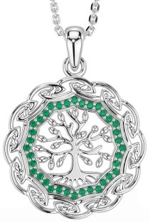 Emerald White Gold Celtic Tree of Life Necklace