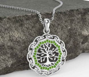 Peridot White Gold Celtic Tree of Life Necklace