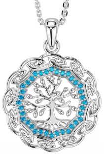 Topaz White Gold Celtic Tree of Life Necklace