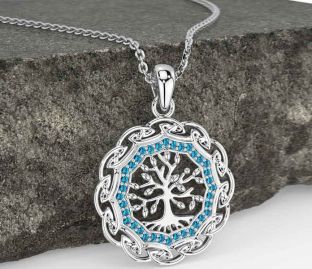 Topaz White Gold Celtic Tree of Life Necklace