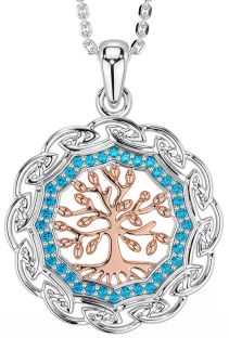 Topaz White Rose Gold Celtic Tree of Life Necklace
