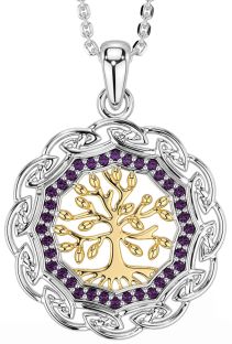 Alexandrite White Yellow Gold Celtic Tree of Life Necklace