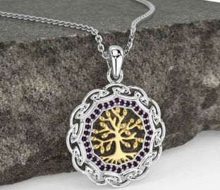 Alexandrite White Yellow Gold Celtic Tree of Life Necklace