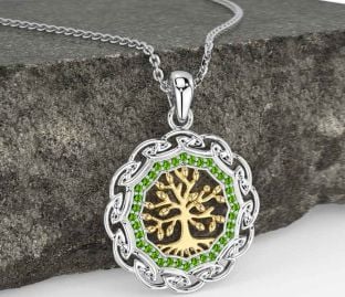 Peridot White Yellow Gold Celtic Tree of Life Necklace