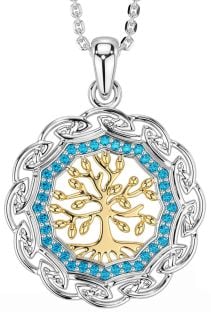 Topaz White Yellow Gold Celtic Tree of Life Necklace