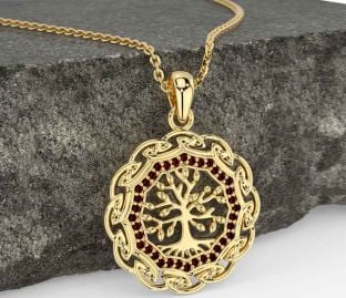 Garnet Gold Celtic Tree of Life Necklace