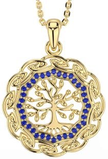 Sapphire Gold Celtic Tree of Life Necklace