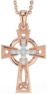 Diamond Rose Gold Silver Celtic Cross Necklace