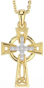 Diamond Gold Silver Celtic Cross Necklace