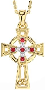 Diamond Ruby Gold Silver Celtic Cross Necklace