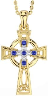 Diamond Sapphire Gold Silver Celtic Cross Necklace