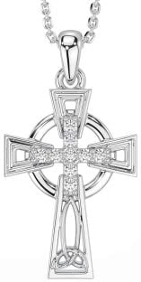 Diamond Silver Celtic Cross Necklace