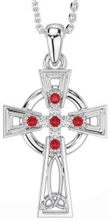 Diamond Ruby Silver Celtic Cross Necklace