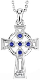 Diamond Sapphire Silver Celtic Cross Necklace