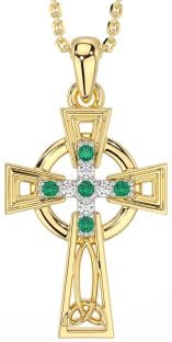 Diamond Emerald Gold Celtic Cross Necklace