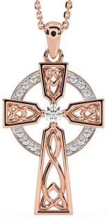 Diamond Rose Gold Silver Celtic Cross Necklace