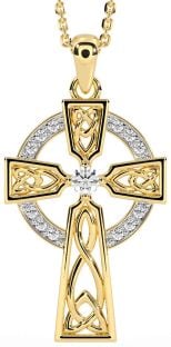 Diamond Gold Silver Celtic Cross Necklace