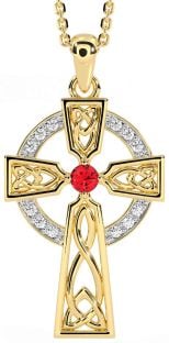 Diamond Ruby Gold Silver Celtic Cross Necklace