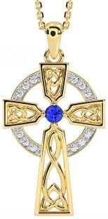 Diamond Sapphire Gold Silver Celtic Cross Necklace