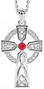 Diamond Ruby Silver Celtic Cross Necklace