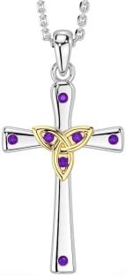 Diamond Amethyst Gold Silver Celtic Cross Trinity Knot Necklace