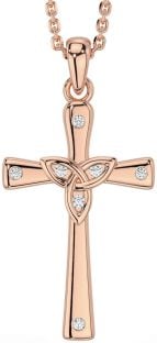 Diamond Rose Gold Silver Celtic Cross Trinity Knot Necklace