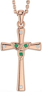 Diamond Emerald Rose Gold Silver Celtic Cross Trinity Knot Necklace