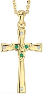 Diamond Emerald Gold Silver Celtic Cross Trinity Knot Necklace