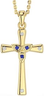 Diamond Sapphire Gold Silver Celtic Cross Trinity Knot Necklace