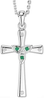 Diamond Smarald Argint Colier cu nod Trinity Cruce Celtică