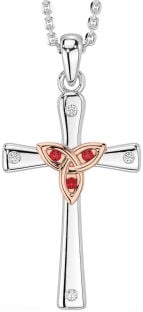 Diamond Ruby Rose Gold Silver Celtic Cross Trinity Knot Necklace