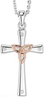 Diamond White Rose Gold Celtic Cross Trinity Knot Necklace