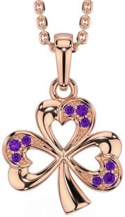 Amethyst Rose Gold Silver Shamrock Necklace