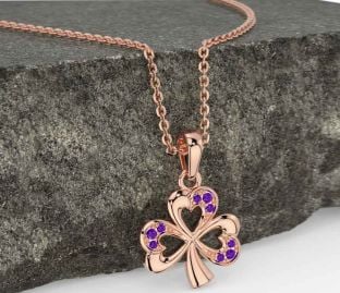 Amethyst Rose Gold Silver Shamrock Necklace