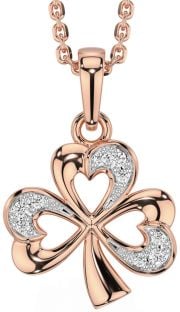 Diamond Rose Gold Silver Shamrock Necklace