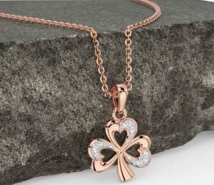 Diamond Rose Gold Silver Shamrock Necklace
