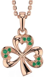 Emerald Rose Gold Silver Shamrock Necklace