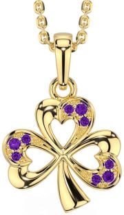 Amethyst Gold Silver Shamrock Necklace