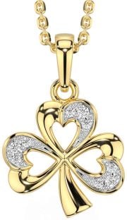 Diamond Gold Silver Shamrock Necklace