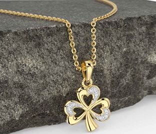 Diamond Gold Silver Shamrock Necklace