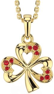 Ruby Gold Silver Shamrock Necklace