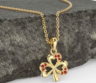 Ruby Gold Silver Shamrock Necklace