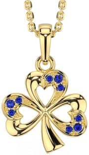 Sapphire Gold Silver Shamrock Necklace