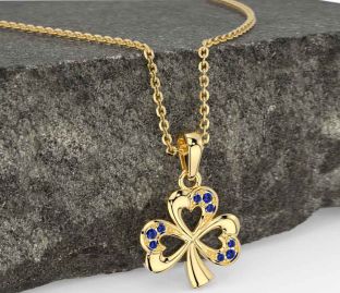 Sapphire Gold Silver Shamrock Necklace