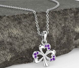 Amethyst Silver Shamrock Necklace