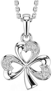 Diamond Silver Shamrock Necklace