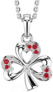 Ruby Silver Shamrock Necklace