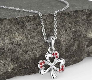 Ruby Silver Shamrock Necklace