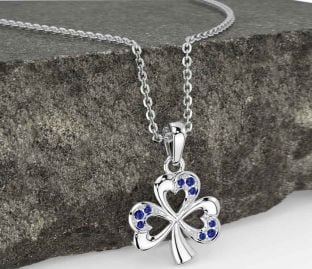 Sapphire Silver Shamrock Necklace